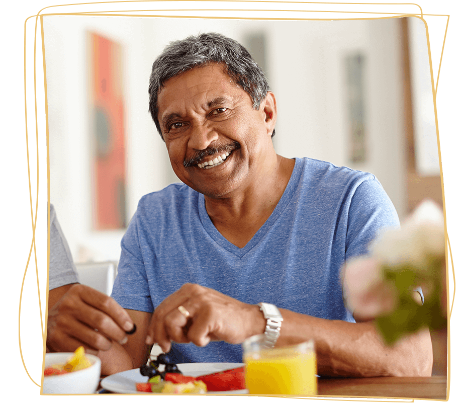 man eats healthy food