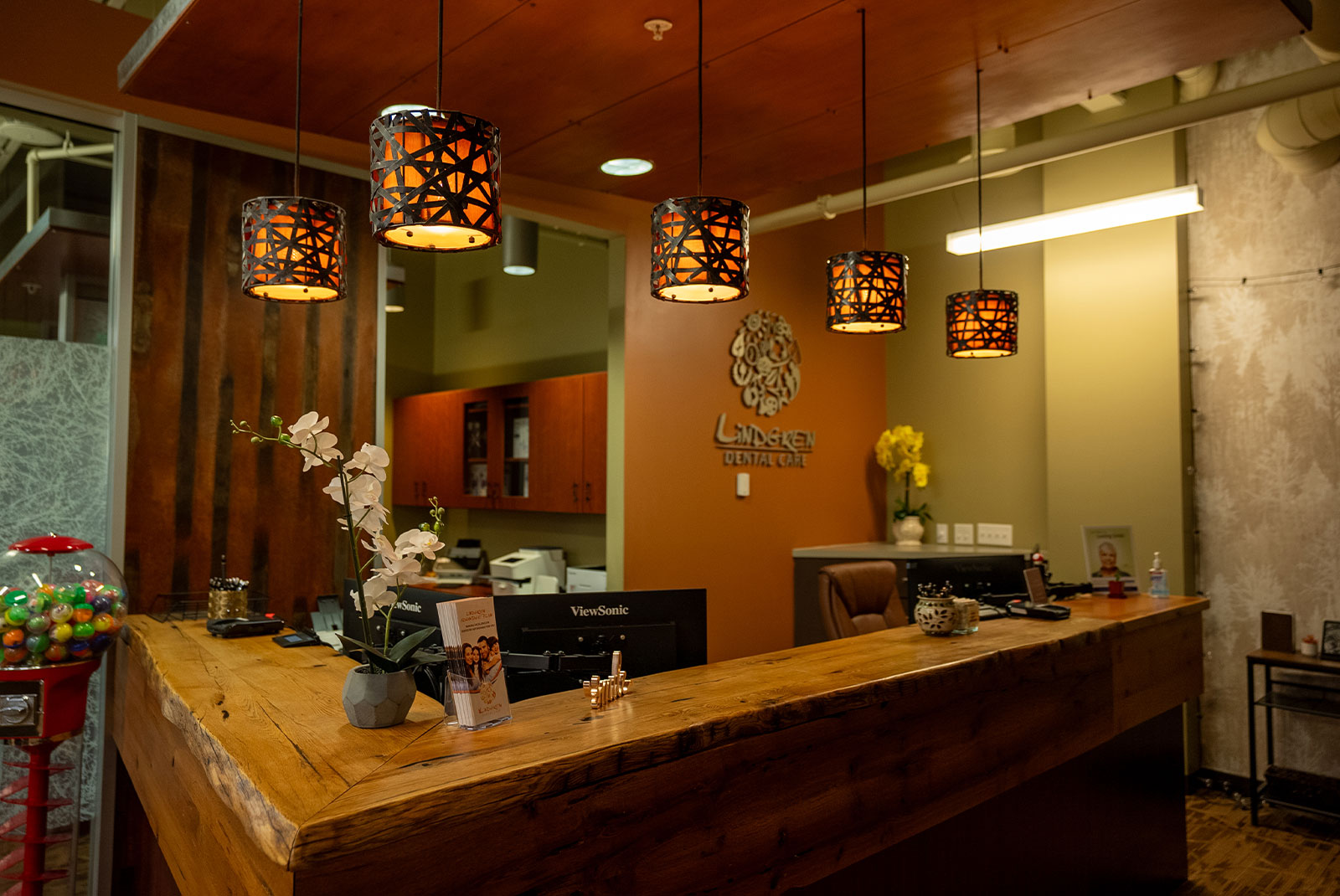 office front desk with lights bubble gum machine